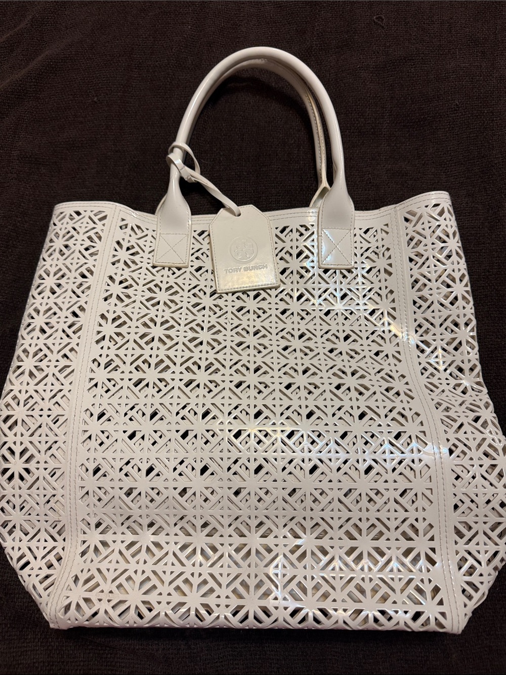 Tory Burch White Laser-Cut Leather Tote